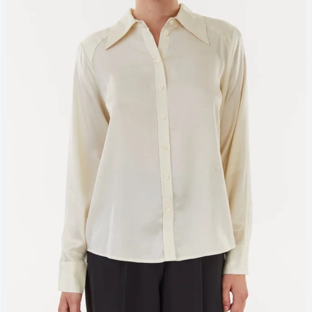 Rodebjer Anita Bone Blouse Buttondown Shirt Monogram Cream Top Sz S